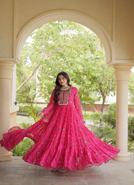 Ka 1276 Georgette Bandhani Print Navratri Gown Collections